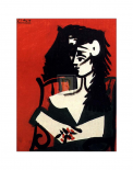 Jacqueline a Mantille Sur Fond Rouge