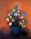 Anemones And Lilac In A Blue Vase